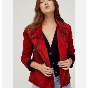 NWT Free People Jealousy Red Suede Moto Jacket Size Large